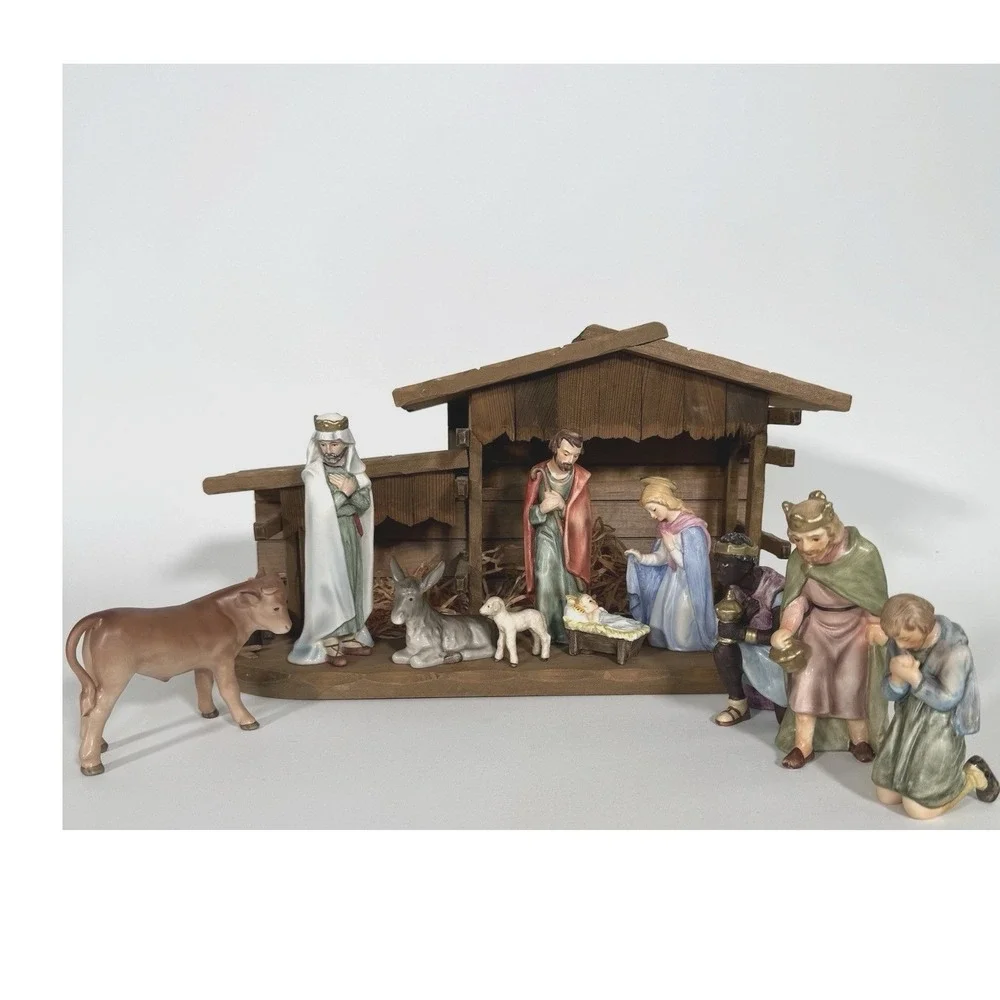 Vintage Goebel Hummel Nativity Set West Germany Porcelain Figurines with Stable